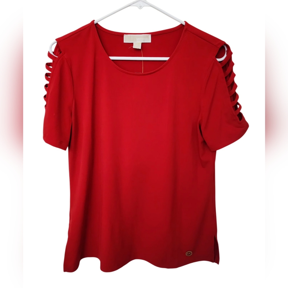 Michael Kors Red Cut-Out Short Sleeve Tee